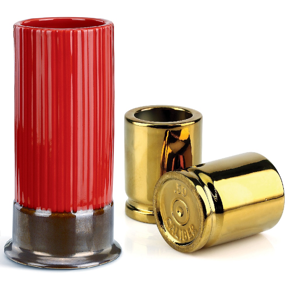 NEW (Set) Big Shot Shotgun Shell Tall Glass and Gold 50 Caliber Shot